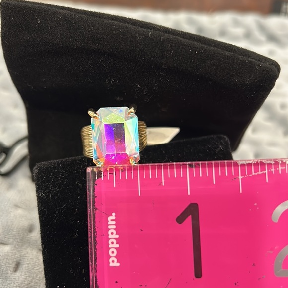 Stunning Aurora Borealis Emerald Cut Crystal Contemporary Ring-Adjustable - Picture 11 of 13